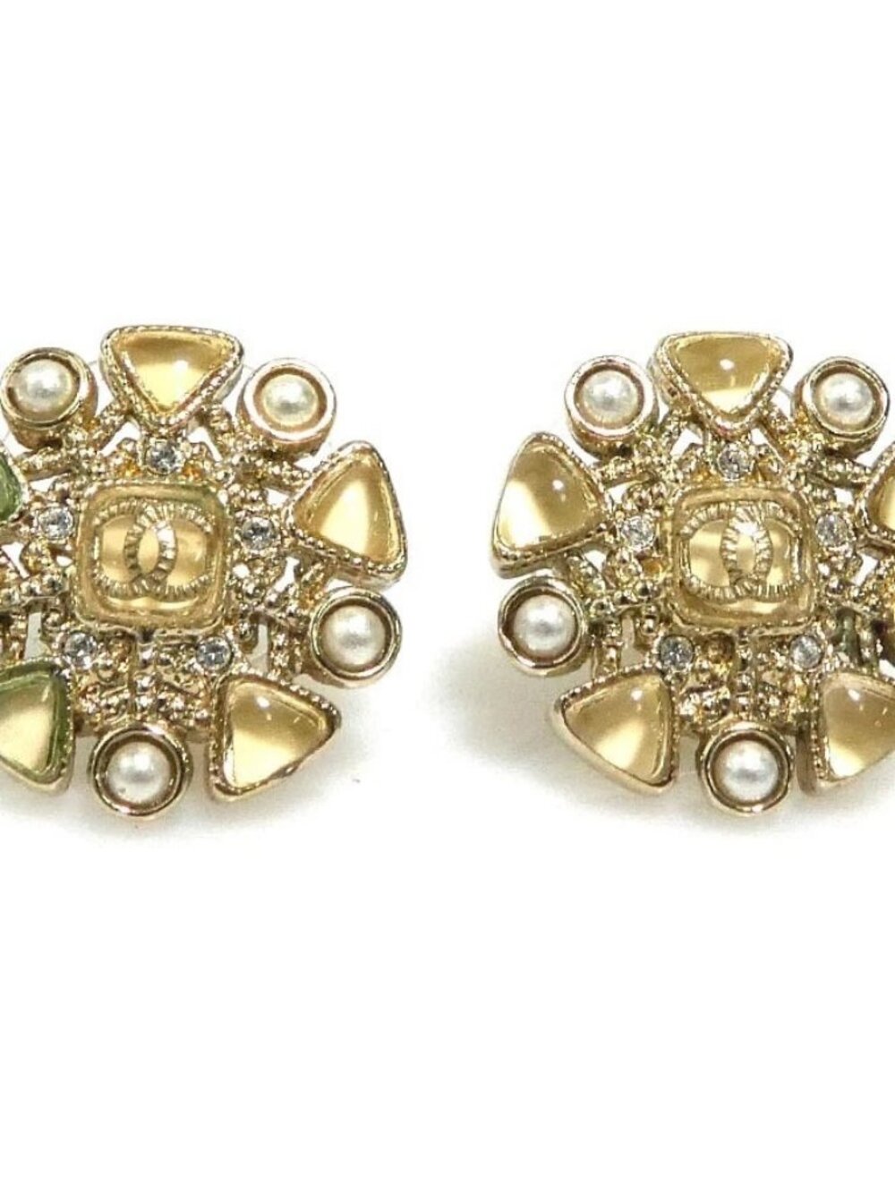 Auth CHANEL CC Logo Pierce Earrings Gold Metal/Faux Pearl